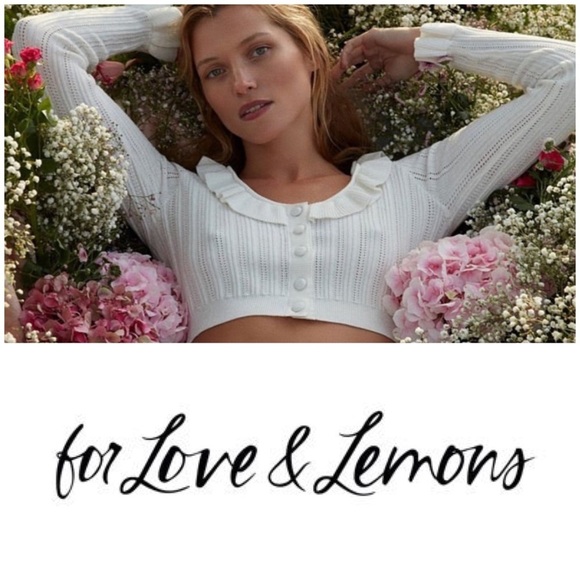 For Love & Lemons White Ribbed Ruffle Camille Crop Cardigan